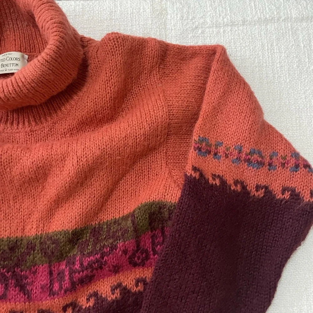 United Colors of Benetton Wool Knit Nordic Pattern‎ Sweater Size 48 Italy Warm